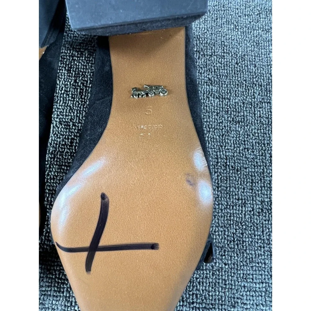 Coach Heels Womens 5 Black Suede Block Heel‎ Buckle Square Toe Pump G2391